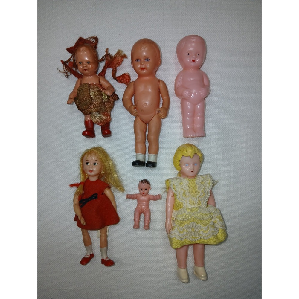 Vintage Miniature Plastic & Celluloid Dolls - Lot of 6 - Mid-Century